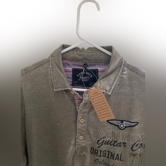 Hard Rock Men's Guitar Company Military Polo Olive Green PRAGUE Size L - NWT - Picture 3 of 12